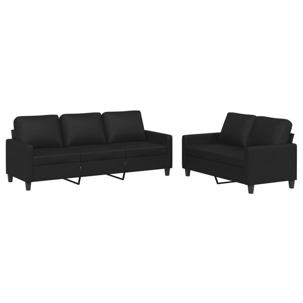 vidaXL Ensemble de canapés 2 Pièces avec coussins Noir Similicuir