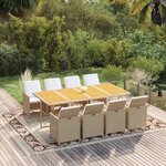 vidaXL Ensemble à dîner de jardin coussins 9 Pièces Résine tressée Beige