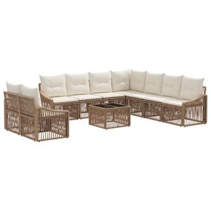 vidaXL Ensemble de canapé de jardin 10 Pièces Beige polyrotin