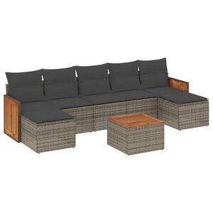 vidaXL Salon de jardin 8 Pièces avec coussins gris résine tressée
