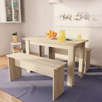 vidaXL Table à manger et bancs 3 Pièces Bois d'ingénierie Chêne