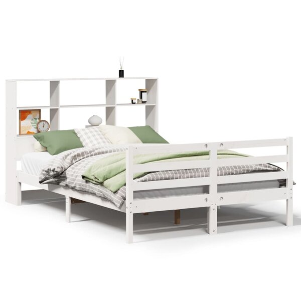 vidaXL Lit bibliothèque sans matelas blanc 160x200 cm bois pin massif