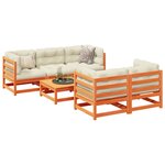 vidaXL Salon de jardin 6 Pièces avec coussins cire marron bois pin massif