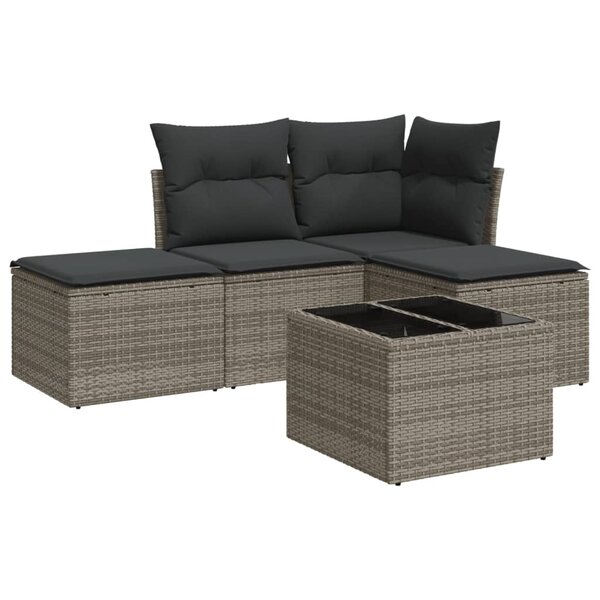 vidaXL Salon de jardin 5 Pièces avec coussins gris résine tressée