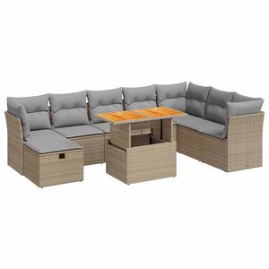 vidaXL Salon de jardin avec coussins 9 Pièces beige résine tressée acacia