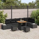 vidaXL Ensemble de canapé de jardin avec coussin 9 Pièces Noir Poly rotin