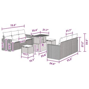 vidaXL Ensemble de canapé de jardin 9 Pièces Noir 90 x 55 x 71 cm