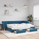 vidaXL Lit de jour avec gigogne et tiroirs bleu 90x200 cm velours