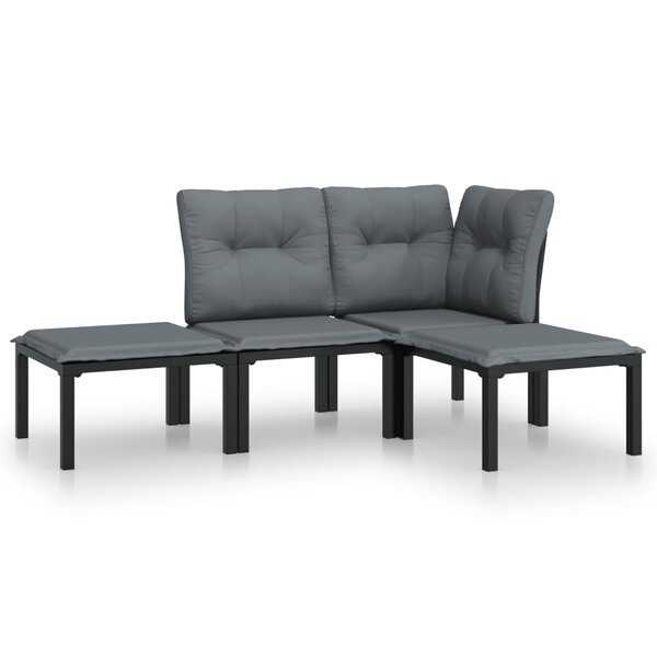 vidaXL Salon de jardin 4 Pièces noir et gris résine tressée