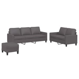 vidaXL Ensemble de canapés 3 Pièces avec coussins Gris Similicuir