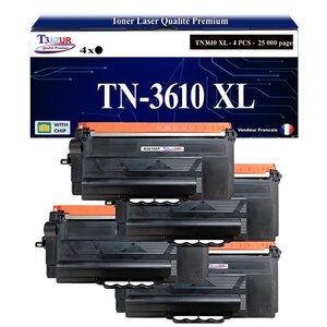 T3AZUR- 4x Toners compatibles avec brother TN3610  TN3610XL Noir (25 000 pages)