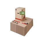 Pack and Move - Lot 60 Cartons Déménagement Premium - 40 X 40 X 60 Cm - Résistance 30 KG - Double Épaisseur - Poignées Renforcées - 3 Adhésifs Offerts