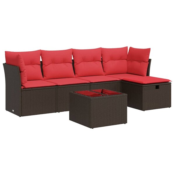 vidaXL Salon de jardin avec coussins 6 Pièces marron résine tressée