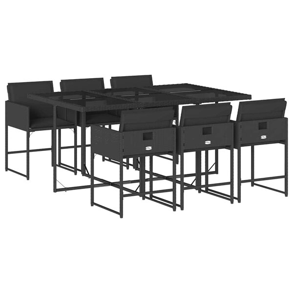 vidaXL Ensemble à manger de jardin coussins 7Pièces Noir Résine tressée