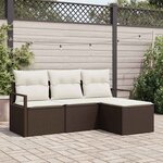 vidaXL Ensemble de canapé de jardin avec coussin 4 Pièces Marron  Crème