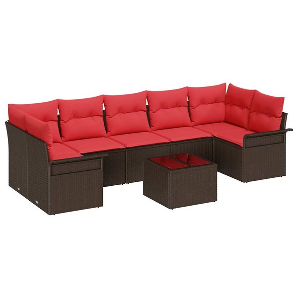 vidaXL Ensemble de canapé de jardin 8 Pièces Beige et Rouge polyrotin