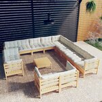 vidaXL Salon de jardin 14 Pièces avec coussins crème Bois de pin solide