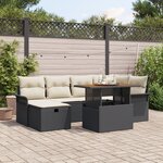 vidaXL Ensemble de Canapé de Jardin 7 Pièces avec Coussins Noir Poly Rattan
