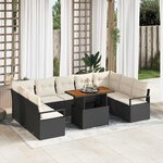 vidaXL Ensemble de canapé de jardin avec coussin 10 Pièces Noir  Crème