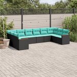 vidaXL Salon de jardin 10 Pièces avec coussins noir résine tressée