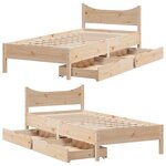 vidaXL Cadre de lit avec tiroirs 75x190 cm bois de pin massif