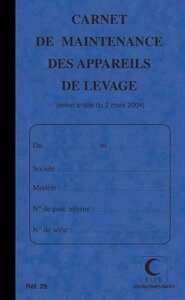 Piqûre 32 pages carnet maintenance p/ appareil de levage folioté de 1 à 15 ELVE