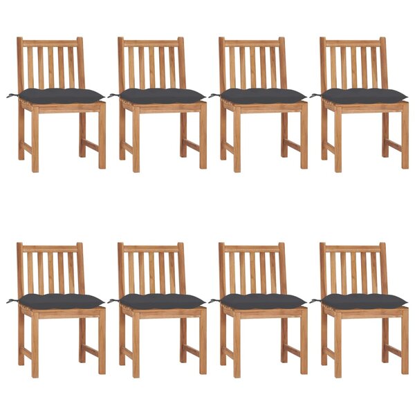 vidaXL Chaises de jardin lot de 8 avec coussins Bois de teck massif