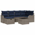 vidaXL Ensemble de canapé de jardin 7 Pièces Gris et marine polyrotin