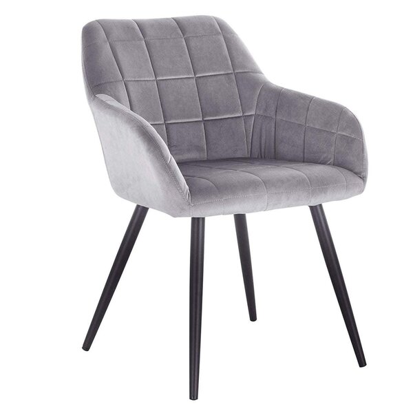 Chaise de salle à manger en velours avec pieds en métal à carreaux gris 19_0000377