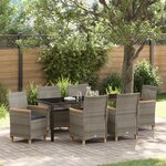 vidaXL Ensemble de repas de jardin de 7 pièces avec coussins gris en rattan poly
