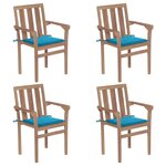 vidaXL Chaises de jardin empilables avec coussins 4 Pièces Teck solide
