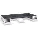 vidaXL Salon de jardin 11 Pièces avec coussins blanc bois de pin