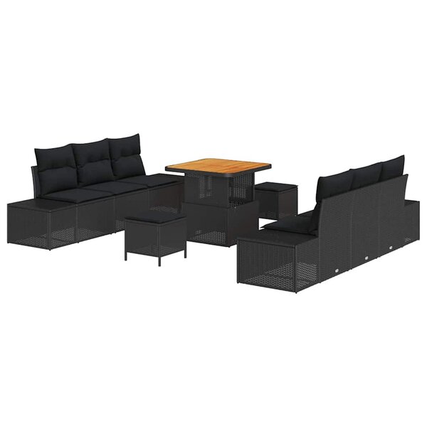 vidaXL Ensemble de canapé de jardin avec coussin 9 Pièces Noir Poly rotin