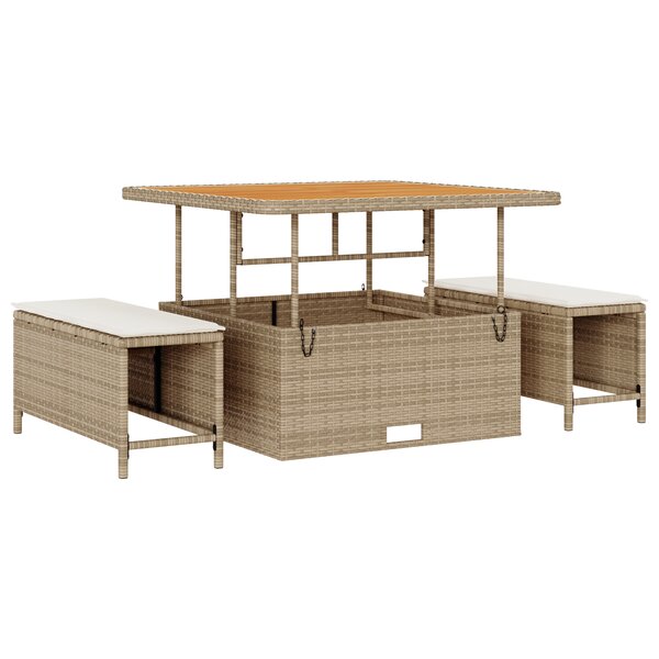 vidaXL Ensemble de salle à manger de jardin 3 pièces avec coussins beige poly rattan et acacia