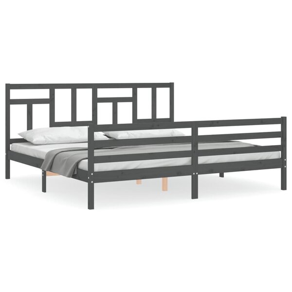 vidaXL Cadre de lit avec tête de lit gris 200x200 cm bois massif