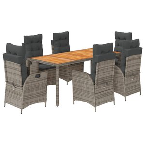 vidaXL Ensemble à manger de jardin et coussins 7 Pièces gris rotin