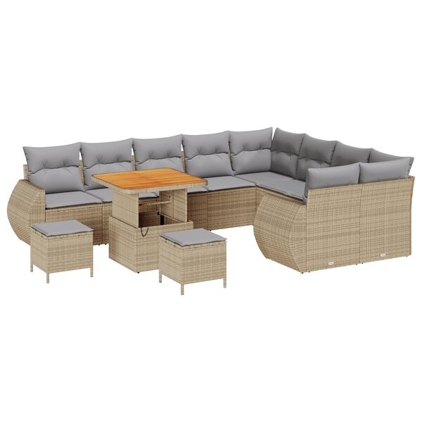 Ensemble de sofa de jardin vidaXL 12 pièces avec coussins en rattan poly beige acacia
