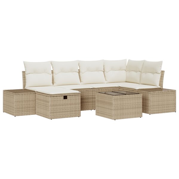 vidaXL Ensemble de Canapés de Jardin de 7 Pièces avec Coussins Beige Rotin PE
