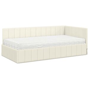 vidaXL Cadre de lit d'angle avec matelas Crème 100 x 200 cm Velours