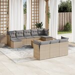 vidaXL Salon de jardin et coussins 11 Pièces mélange beige résine tressée