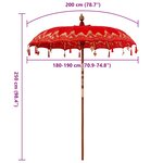 vidaXL Parasol Autre Rouge x 250 cm Coton et bois massif