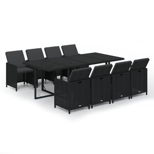 vidaXL Ensemble à dîner de jardin et coussins 9Pièces Résine tressée Noir