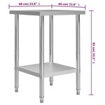 vidaXL Table de travail de cuisine 60x60x85 cm Acier inoxydable