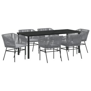 vidaXL Ensemble de salle à manger de jardin 7 pièces avec coussins en poly rotin gris