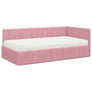 vidaXL Cadre de lit d'angle avec matelas Rose 90 x 190 cm Velours
