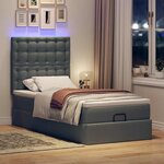 vidaXL Lit ottoman avec matelas et LED gris foncé 90x200 cm tissu