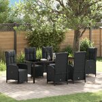 vidaXL Set de salle à manger de jardin 7 pièces avec coussins Noir en polyrotin
