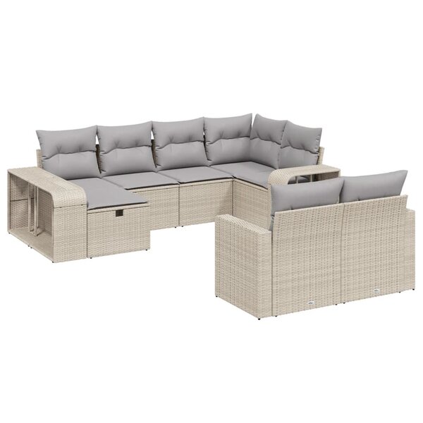 vidaXL Salon de jardin avec coussins 10 Pièces beige résine tressée