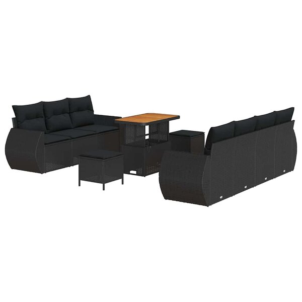 vidaXL Ensemble de canapé de jardin avec coussin 10 Pièces Noir polyrotin