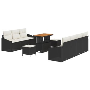 Ensemble de Canapés de Jardin de 10 Pièces avec Coussins Noir Rotin Poly